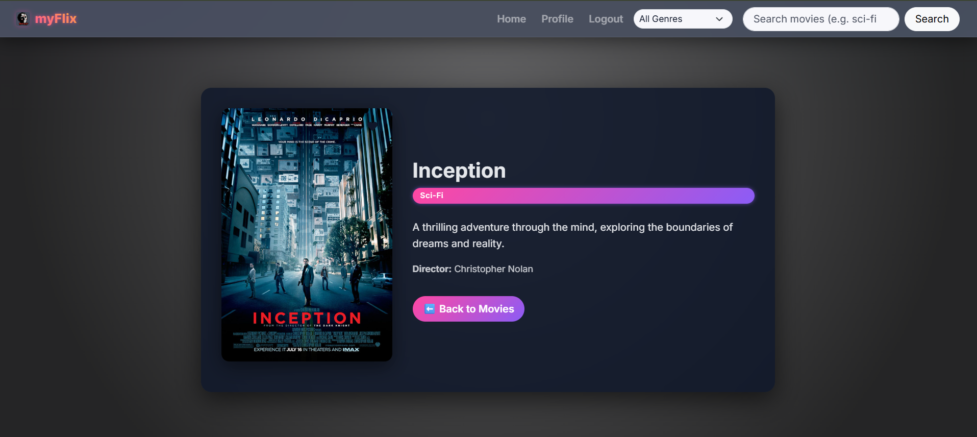 Screenshot of myFlix Client